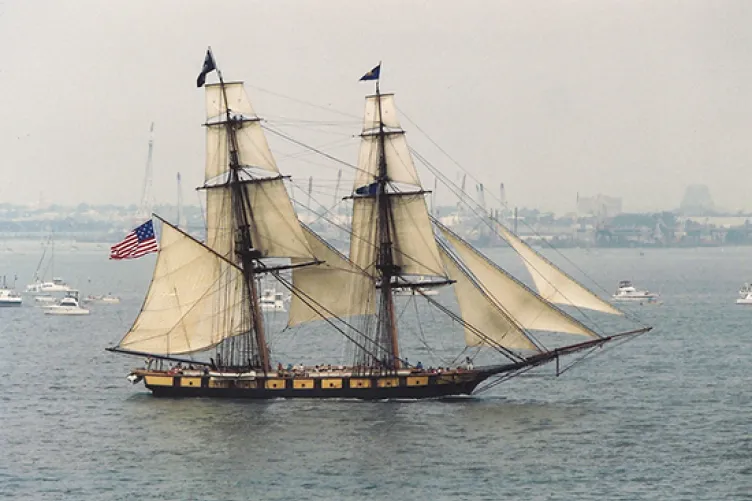 A sailboat on the water during OpSail 2000