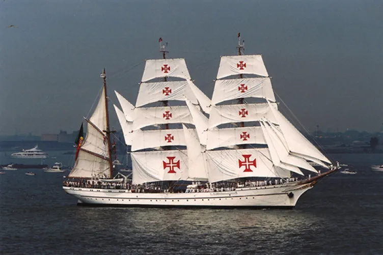 A sailboat on the water during OpSail 2000