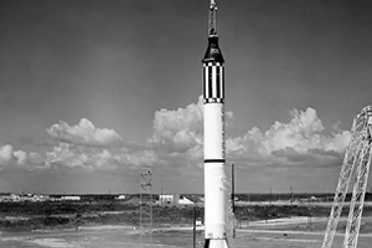 Launch of Freedom 7, America’s first human spaceflight. Katherine Johnson did trajectory analysis for the mission. Credit: NASA