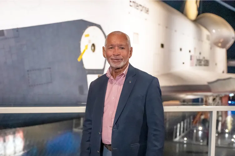 Headshot of Charles Bolden on the flight deck of Intrepid