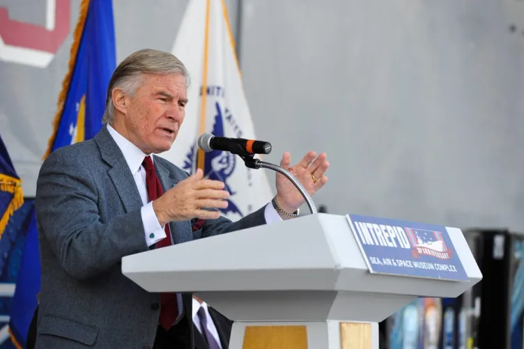 Paul Bucha speaking at the Intrepid Museum.