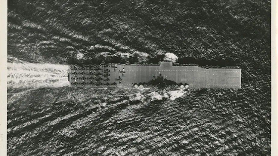 aerial image of the uss intrepid on the sea