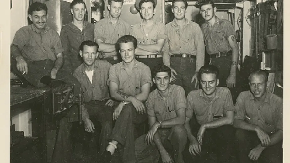 A group of Intrepid crew members. (Collection of the Intrepid Sea, Air & Space Museum. Gift of Vernon E. Hazard 1943–1946. P2019.53.28)